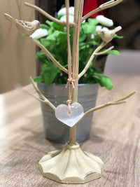 SELENITE Heart Crystal Necklace - Beige Strap
