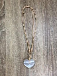SELENITE Heart Crystal Necklace - Beige Strap