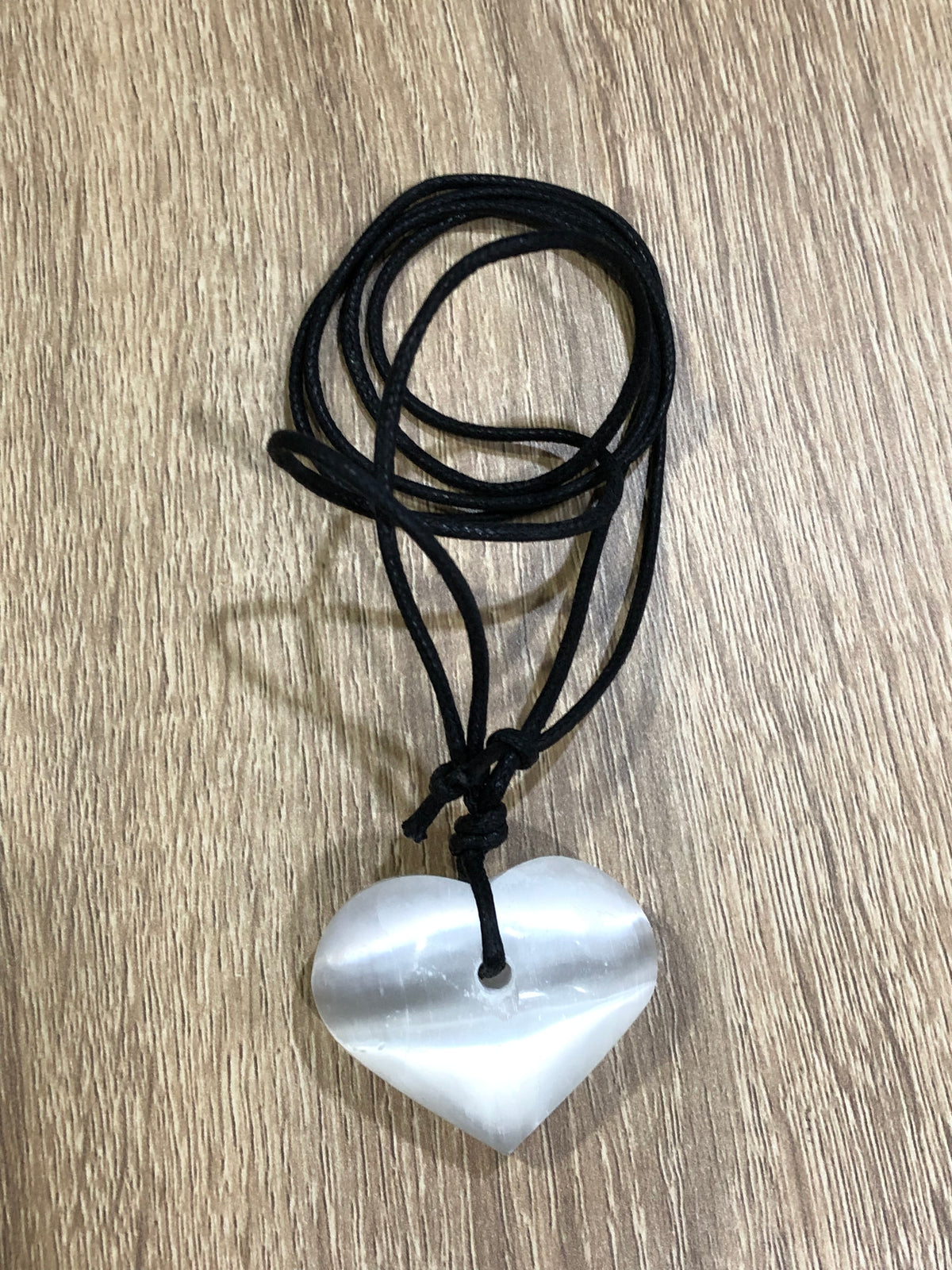 Soulcielite Selenite Heart Crystal Necklace black strap at Yoga Republik Canggu Bali