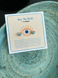 See No Evil Turkish evil eye gold stud earrings at Yoga Republik Canggu Bali