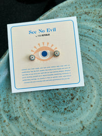 See No Evil Turkish evil eye gold stud earrings at Yoga Republik Canggu Bali