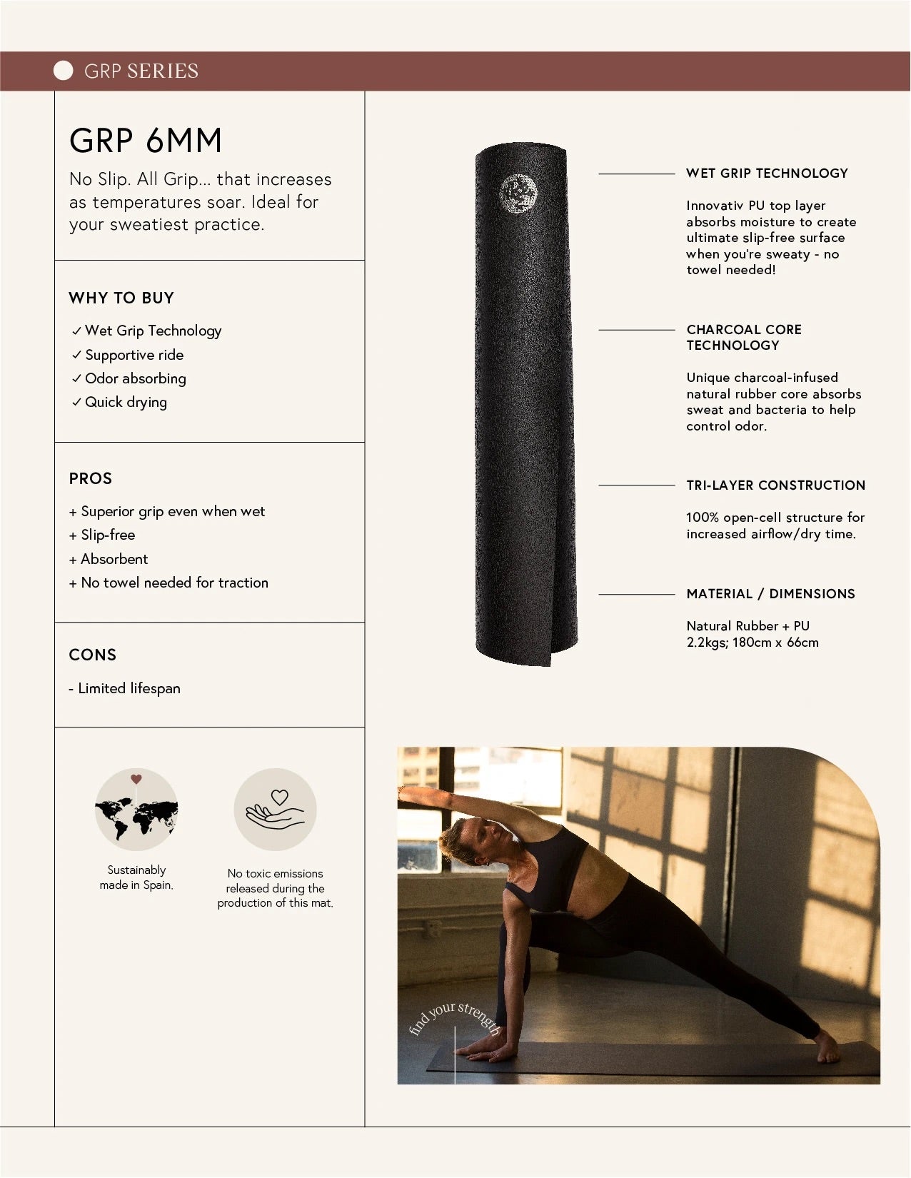 Manduka GRP® Hot Yoga Mat 6mm - Steel Grey